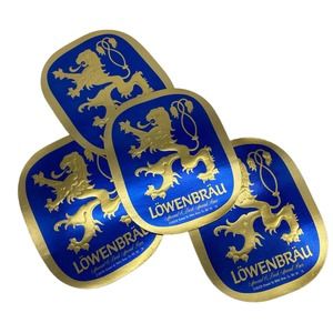 VTG LOWENBRAU Beer Small Stick On Adhesive Sign Logo Bar Pub Sign Collectible